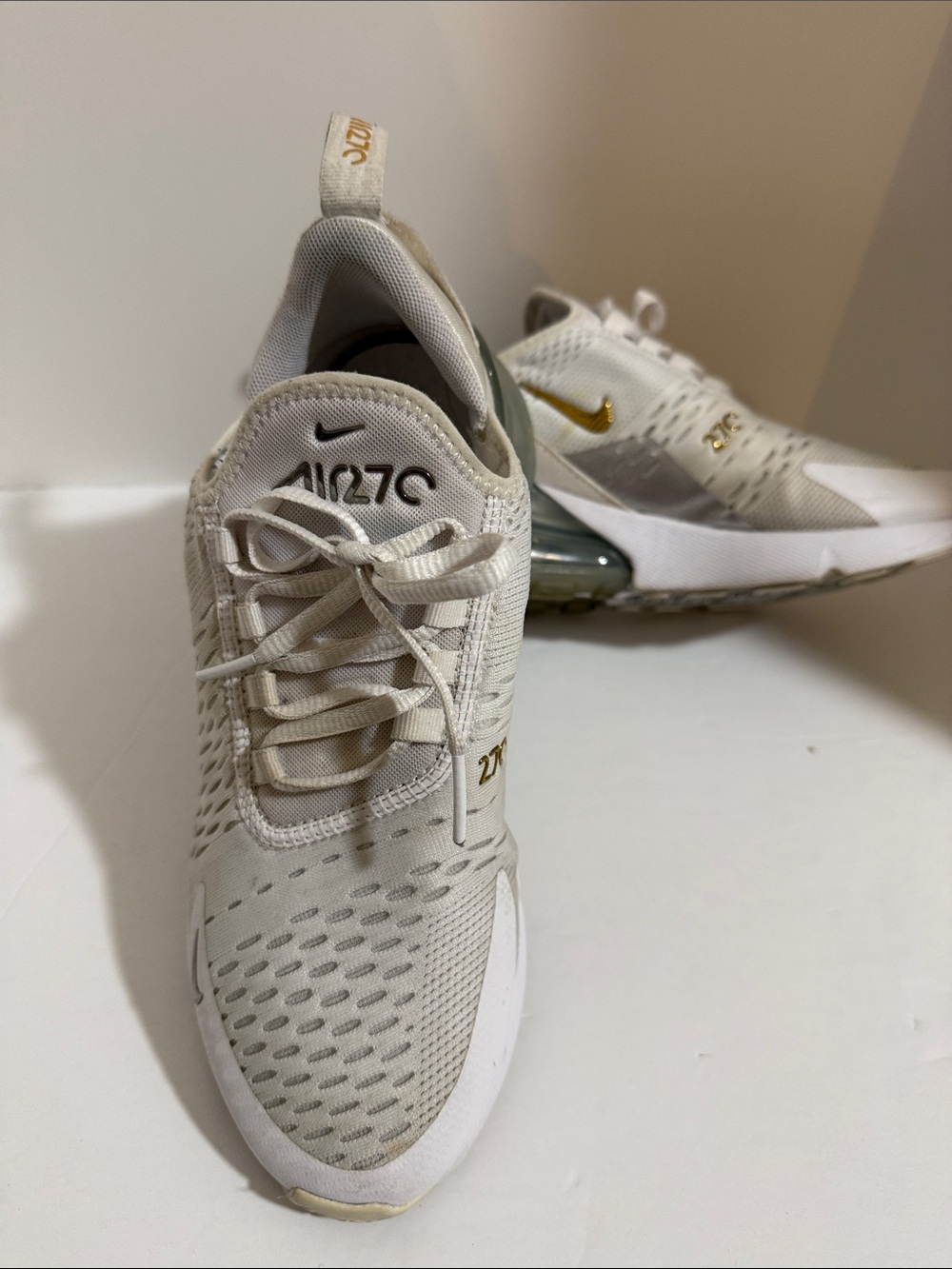 Nike Air Max 270 Women’s Sneakers - White with Gold Accents